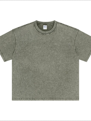 Sage green mineral wash half-sleeve crewneck tee with raw hem detail