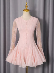 Lace Flare Sleeve Mini Dress in Pink, side view