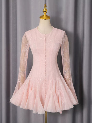 Lace Flare Sleeve Mini Dress in Pink, side view