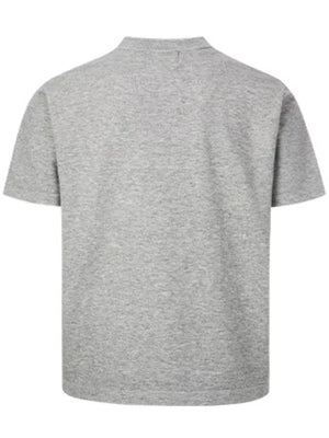 Men's grey t-shirt with button detail on the back neckline.