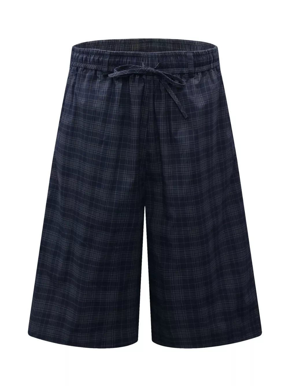 Men's Plaid Wide-leg Drawstring Shorts, front view
