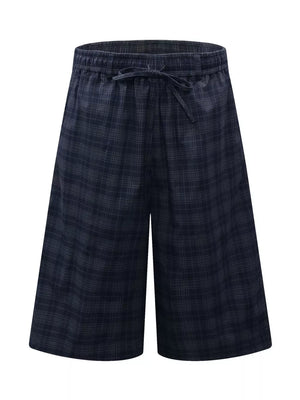 Men's Plaid Wide-leg Drawstring Shorts, front view