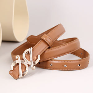 Caramel cowhide leather belt with silver double D buckle detail