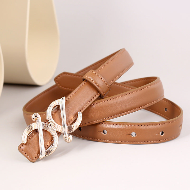 Caramel cowhide leather belt with silver double D buckle detail