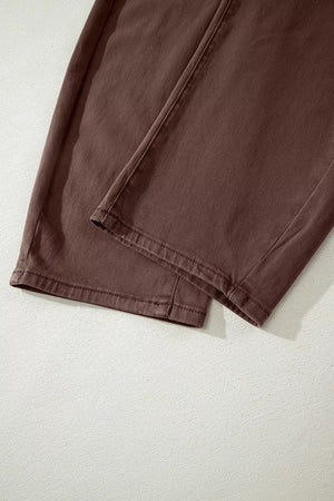 Solid Color Square Patch Pocket Barrel Jeans, alternate angle