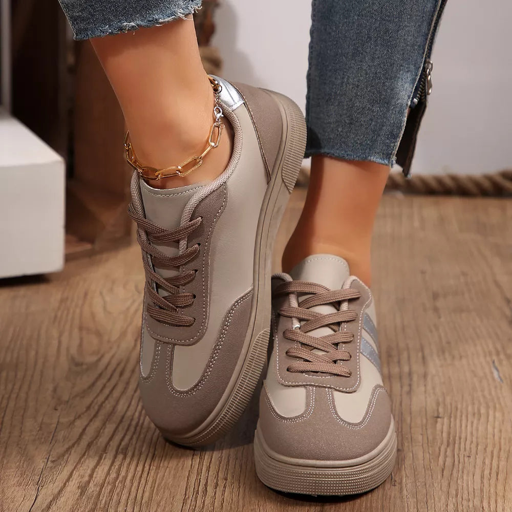 Round Toe Lace Up Sneakers in Khaki Color, side view