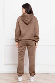 Mocha relaxed fit hoodie and joggers set, back view