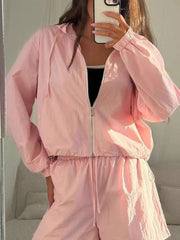 Lightweight Hooded Jacket And Shorts Set, fabric detail