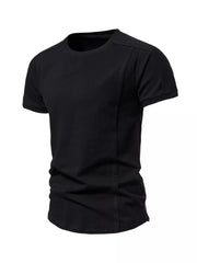 Black cotton tactical t-shirt with round neck and seam details