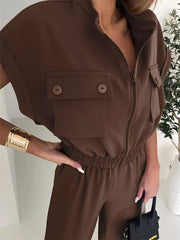Utility-inspired Cargo Jumpsuit With Zipper