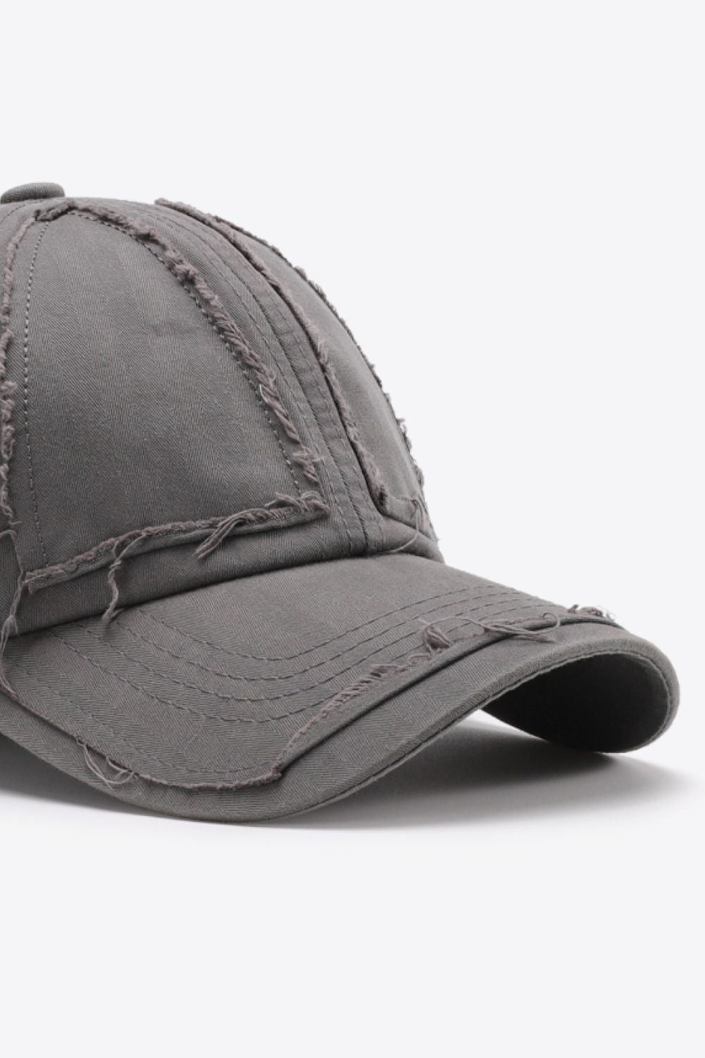 Mid Gray raw edge denim baseball cap with distressed details