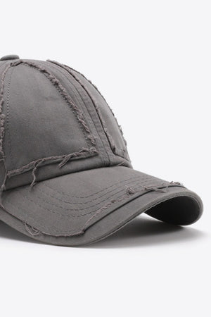 Mid Gray raw edge denim baseball cap with distressed details