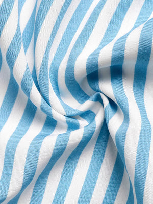 Blue and white striped midi dress fabric detail