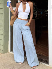 Elevated Wide-leg Jeans With Ruched Waistband