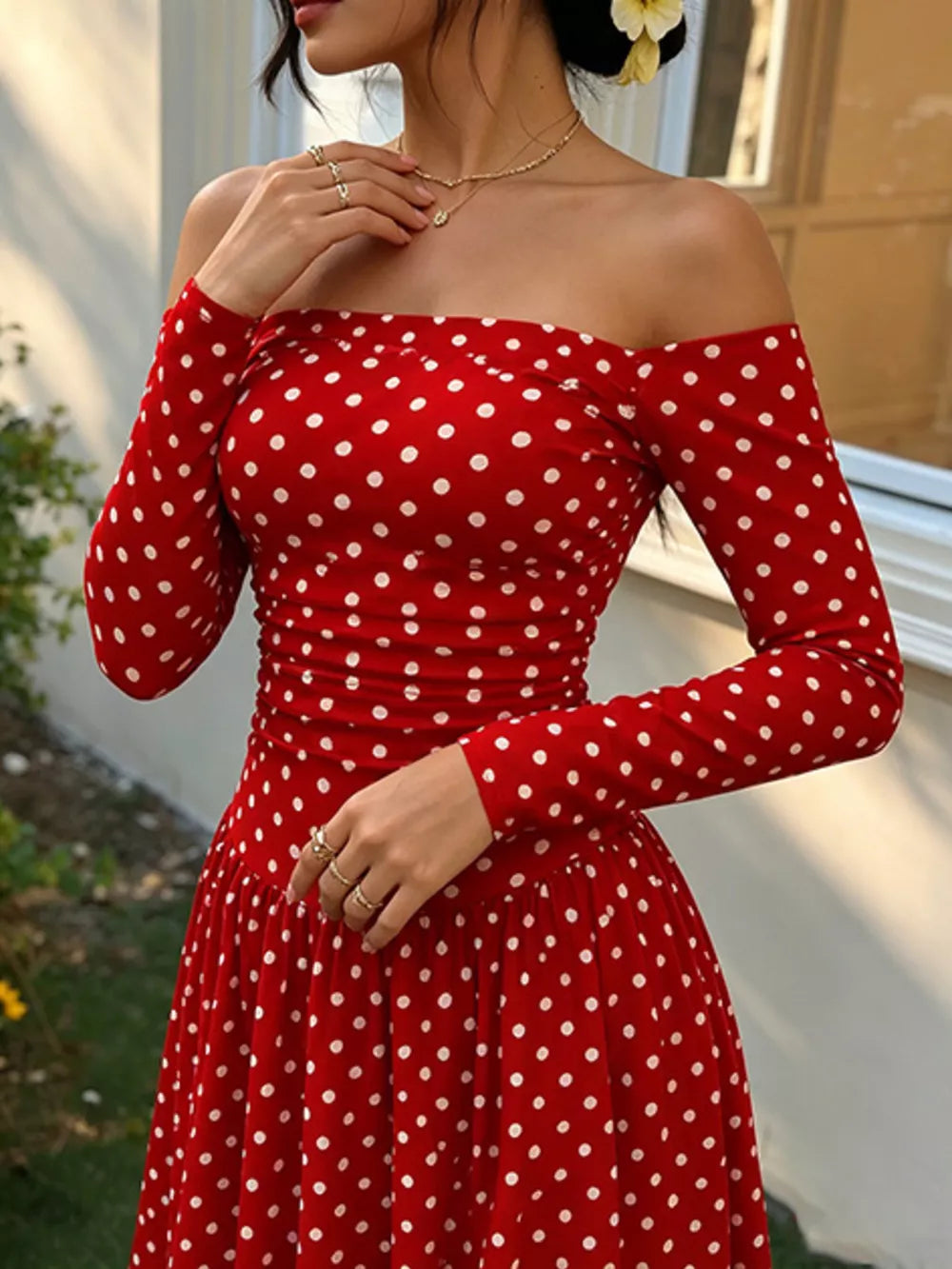 Off-the-shoulder Maxi Dress in Brown, view 22