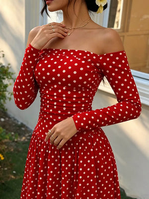 Off-the-shoulder Maxi Dress in Brown, view 22
