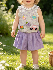 Children's Flower Sleeveless Top And Shorts Set, front view