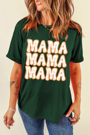 Dark green cotton blend t-shirt with retro floral "MAMA" graphic