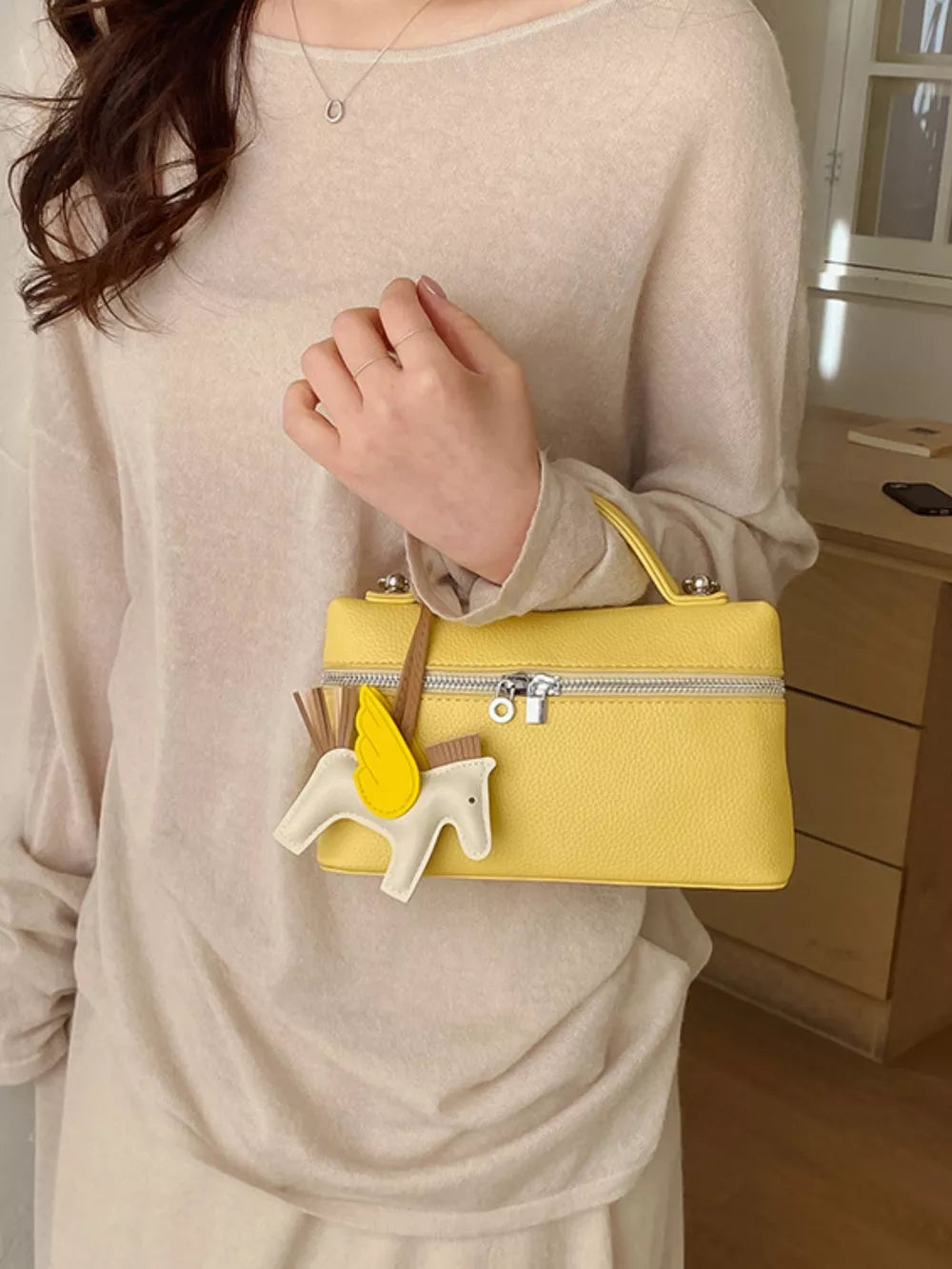 Adjustable Strap Crossbody Bag in Yellow, side view