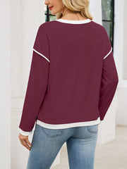 Contrast Trim Long Sleeve Sweatshirt in Black, editorial view