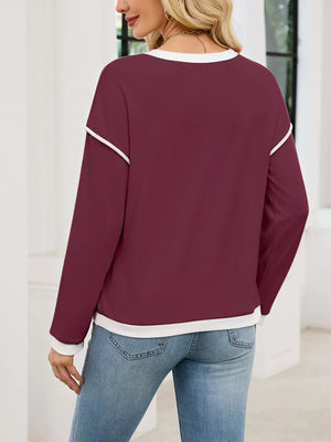 Contrast Trim Long Sleeve Sweatshirt in Black, editorial view