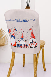 Patriotic gnome chair back cover with welcome text and Americana design