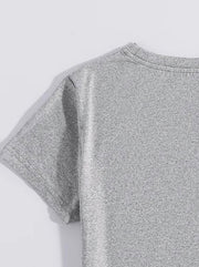 Gray crewneck t-shirt with short sleeves and a relaxed fit.