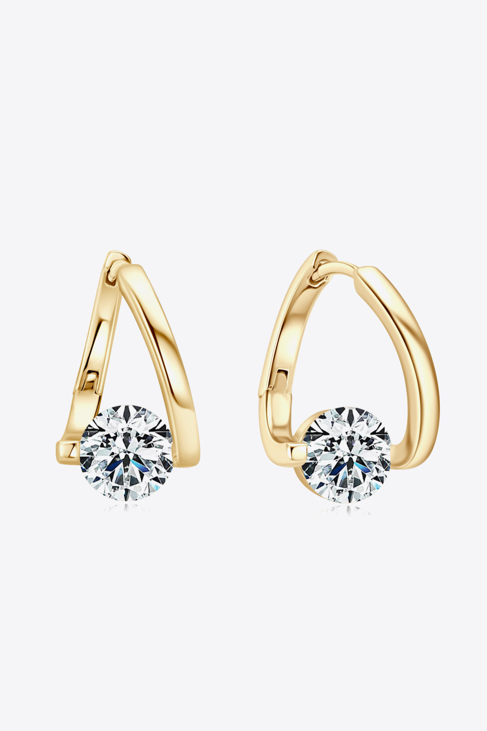 Gold hoop earrings with a single round diamond accent on each.