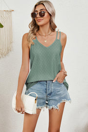Light Green cami with perforated detail and double straps, V-neck, casual style