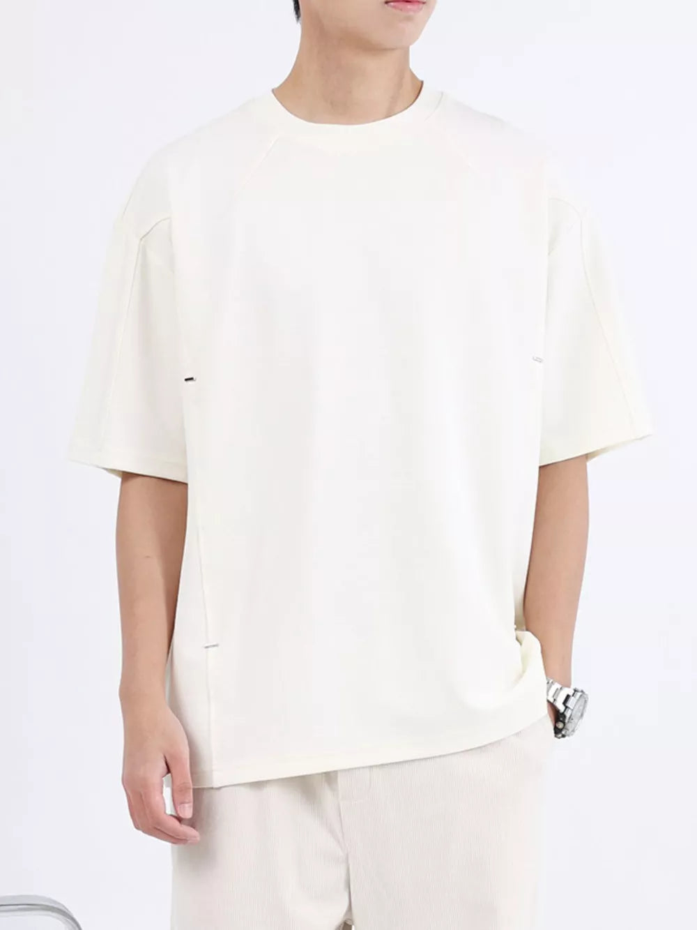Men's oversized cotton t-shirt in Rice Apricot Color with crew neck and short sleeves.