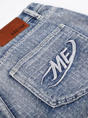 Men's Wide Leg Denim Capris in Blue, back view