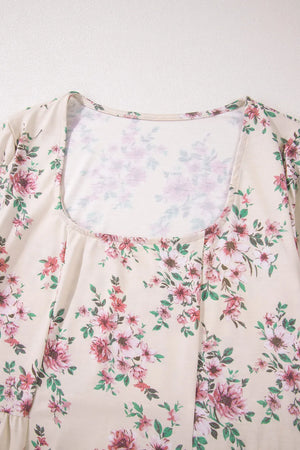 Floral print peplum blouse with square neck and ruffled hem
