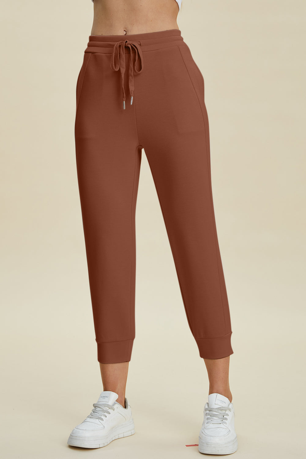 Caramel joggers with drawstring waist and cuffed ankles