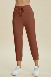 Caramel joggers with drawstring waist and cuffed ankles