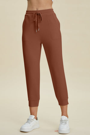 Caramel joggers with drawstring waist and cuffed ankles