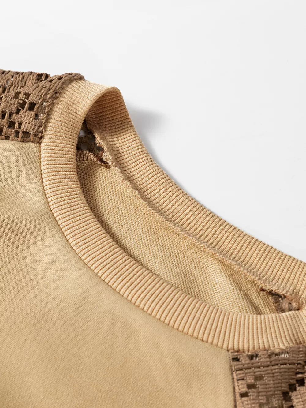 Lace Patchwork Colorblock Sweatshirt in Tan, alternate angle