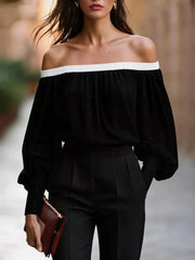 Off-shoulder Lantern Sleeve Blouse, model styling view
