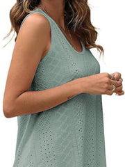 Sage eyelet scoop neck tank top with diamond pattern detail