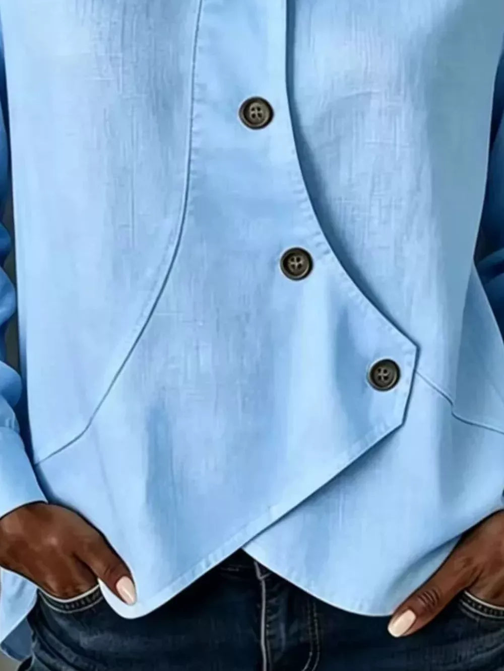 Full Size Asymmetrical Button Down Shirt in White, product detail