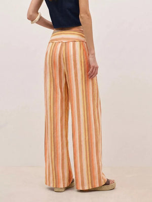 Striped Wide-leg Pants With Tie Waist in Blue, model styling view