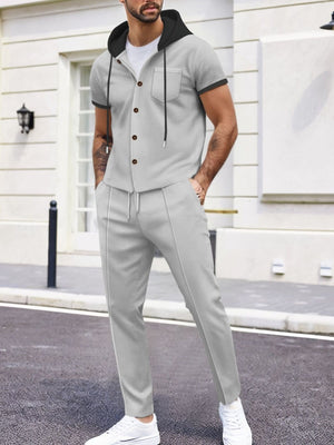 Men's Short-sleeve Hooded Top And Shorts Set, close-up detail