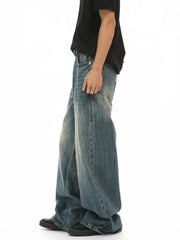 Men's baggy fit blue denim jeans, cotton, casual style