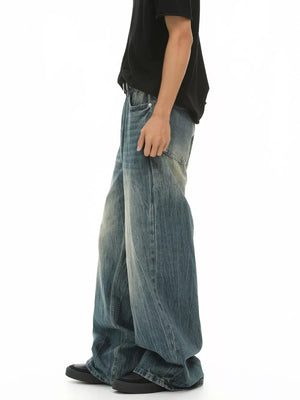 Men's baggy fit blue denim jeans, cotton, casual style