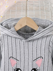 Children's Ribbed Knit Hooded Top And Pants Set in Light Gray, side view