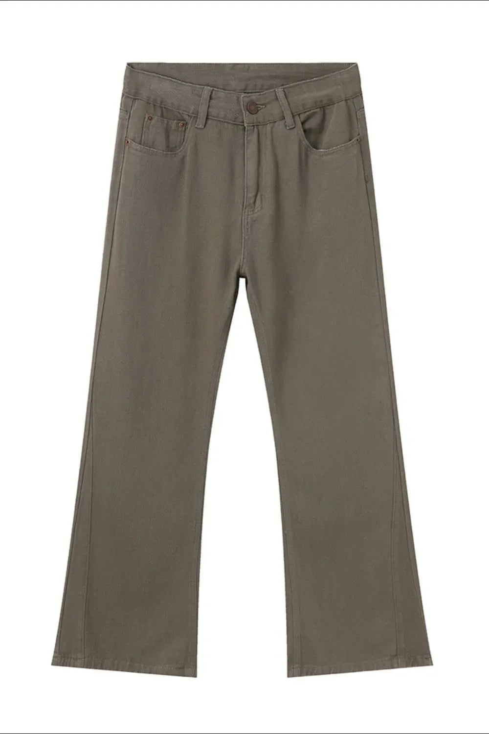 Olive wide-leg denim trousers with a relaxed fit and classic five-pocket styling.