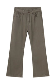 Olive wide-leg denim trousers with a relaxed fit and classic five-pocket styling.