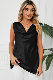 Black jacquard drape neckline sleeveless tank top