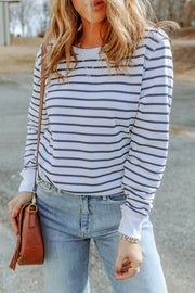 Nautical stripe crewneck sweatshirt with long sleeves and ribbed cuffs.