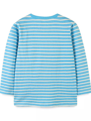 Toddler blue and white striped long sleeve t-shirt, cotton.