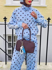 Polka Dot Zip Up Outerwear And Pants Set in Black, alternate angle